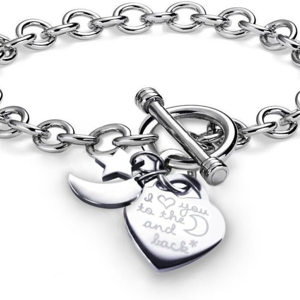Charms Bracelet Heart Toggle I Love You To The Moon and Back Stainless Steel Cha